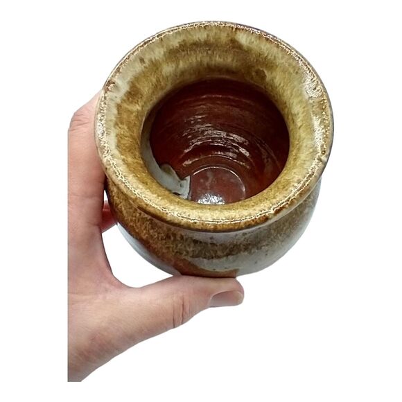 Signed Vintage Studio Art Stoneware Pottery Drip Glaze Vase – 5.5" Earth Tones - Picture 8 of 10